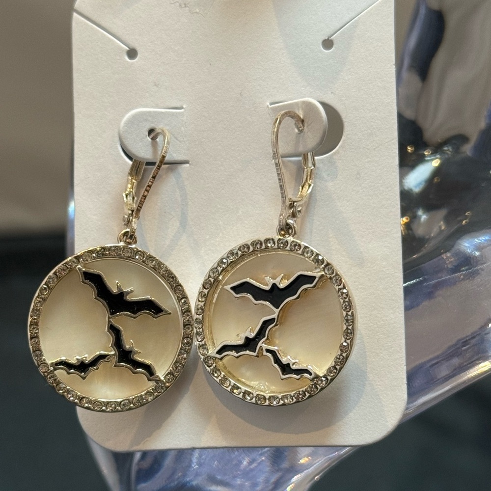 Bat Design Earrings with Rhinestones